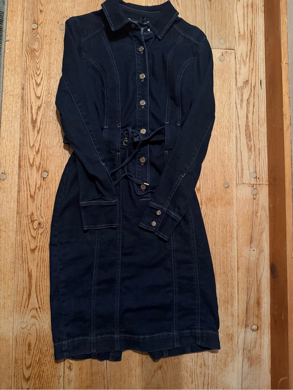 White House Black Market Dark Navy Button-Front Shirt Dress